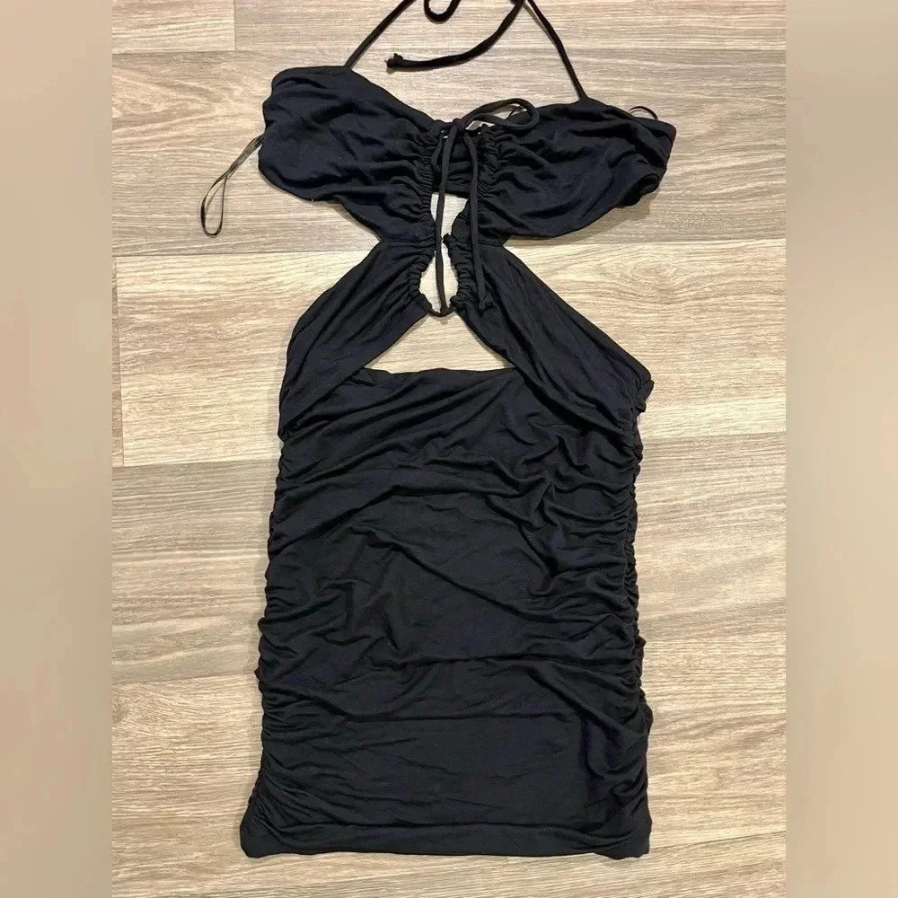 NWOT Anthropologie Cutout Black Mini Dress in Size XS